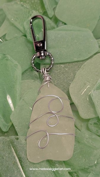 Seaglass Dangle / Key Fob ~ Frosty WHITE from MEXICO!